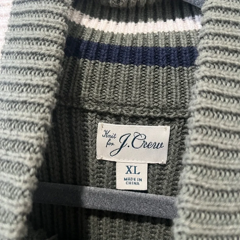 J Crew Ribbed Cotton Half Zip Sweater Green Knit Men's XL Mock‎ Neck Preppy